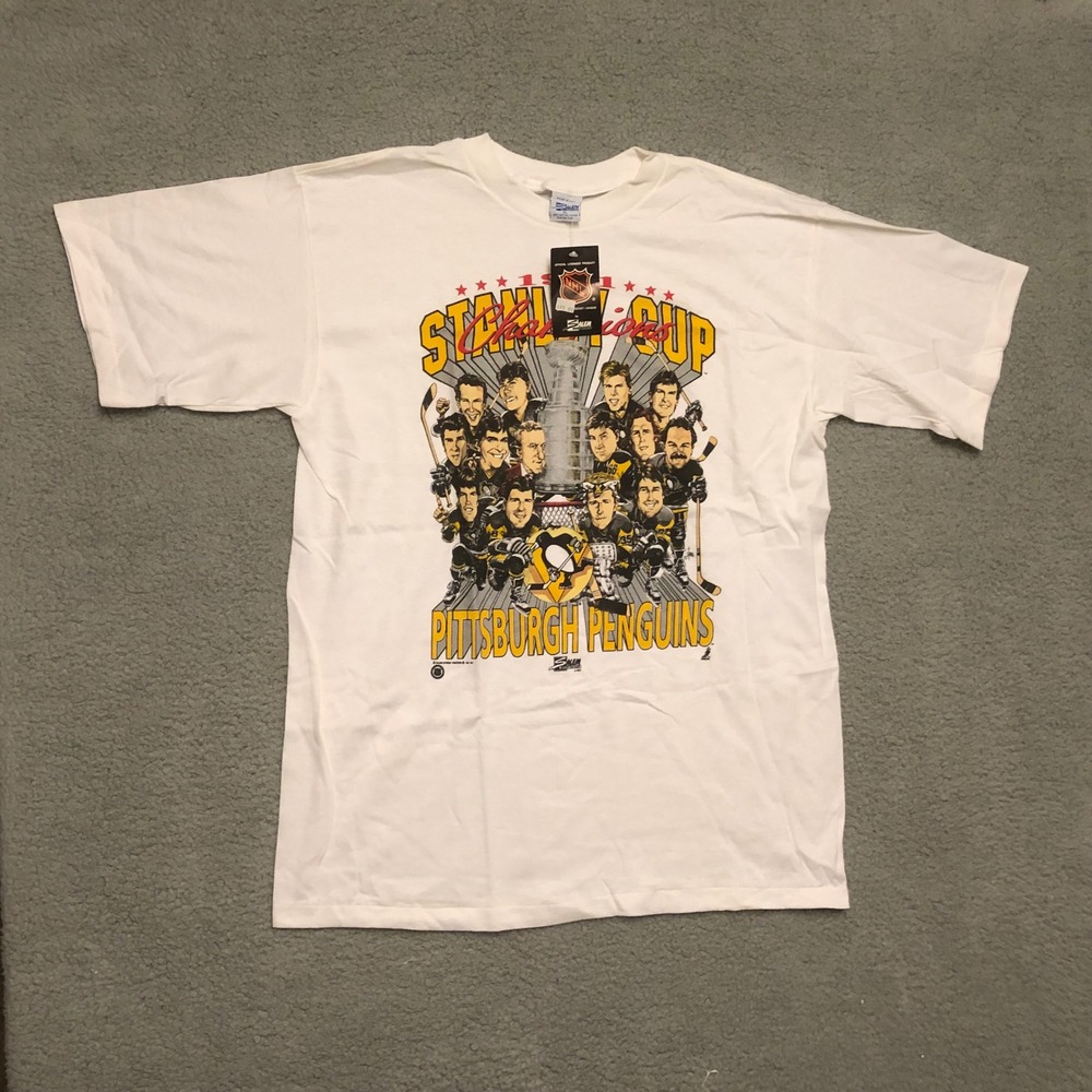 Vintage 1991 Pittsburgh Penguins Stanley Cup Champions Shirt Salem Caricature XL